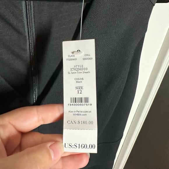 NEW White House Black Market Women's Black Satin Trim Sheath Dress Size 12 - Picture 4 of 8